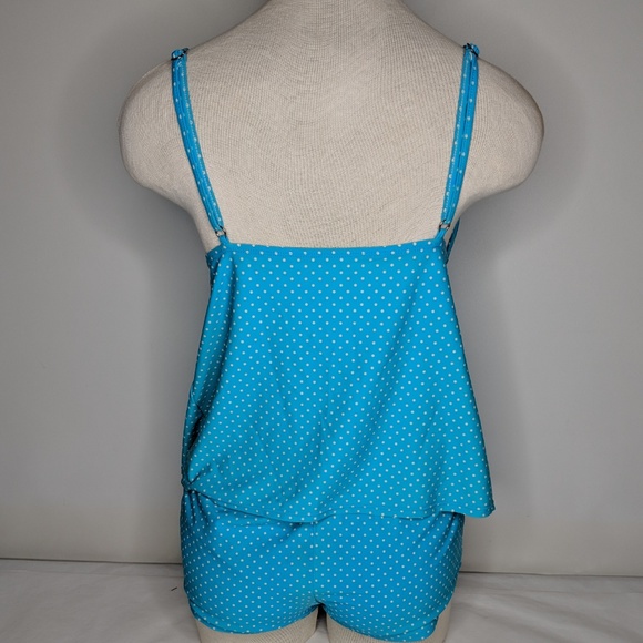 SASSAFRASS SWIMWEAR L Tankini Blue Polka Dot Lace - Picture 2 of 8